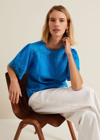 Phase Eight Sage Broderie Shirts Blue Canada | DKIVJC-831